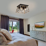 Q&S Farmhouse Ceiling Light Oak Semi Flush Mount Vintage 4-Light Square Rustic Island Light Fixtures for Entryway Hallway Dining Room Living Room Bedroom Q&S