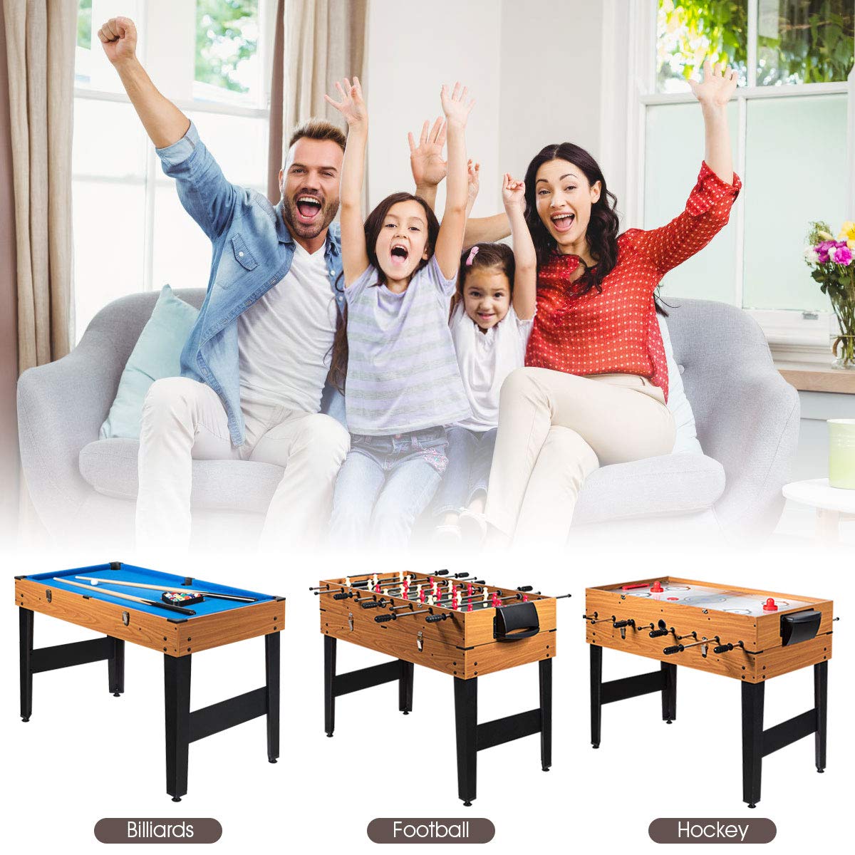 Giantex Multi Game Table, 3-in-1 48" Combo Game Table w/Soccer, Billiard, Slide Hockey, Wood Foosball Table, Perfect for Game Rooms, Arcades, Bars, Parties, Family Night Giantex