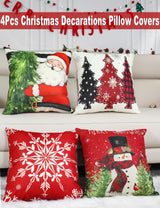 Double-Sided Print Christmas Pillow Covers 18''x18'', Set of 4, 8 Christmas Patterns Christmas Tree, Snowman, Snowflakes, Merry Christmas, Deer, Santa Claus,Truck, Let It Snow, Soft Linen Material TOYPOPOR