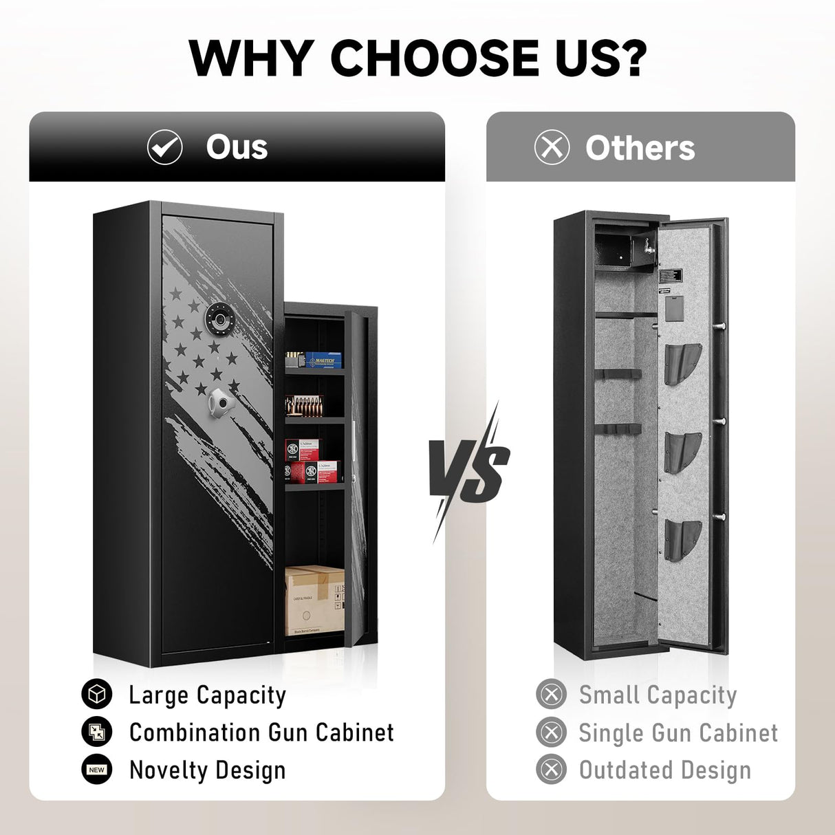 KAER 8-10 Gun Safe, Large Gun Safe for Rifles and Pistols, Quick Access Home Gun Rifle Safe and Storage Gun Locker Cabinet with 4 Pistol Pouches and Removable Shelf for Shotgun, Firearm, Ammo KAER