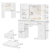 Irontar Vanity Desk, Makeup Vanity with 10 LED Lights & 7 Metal Sliding Drawers, Brightness Adjustable, Vanity Table with 6 Open Shelves, Makeup Table for Women, White WDT005W Irontar