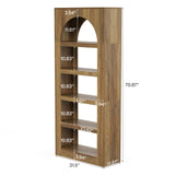LITTLE TREE 5-Tier Arched Bookshelf, 70.8 Inches Modern Wooden Bookcase, Open Display Storage Shelf Organizer for Living Room, Home Office, Bedroom, Light Brown LITTLE TREE