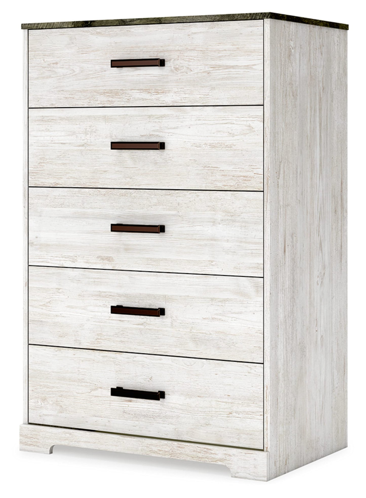 Signature Design by Ashley Shawburn Rustic 5 Drawer Chest of Smooth-Gliding Drawers and Safety Stop, White & Gray - WoodArtSupply