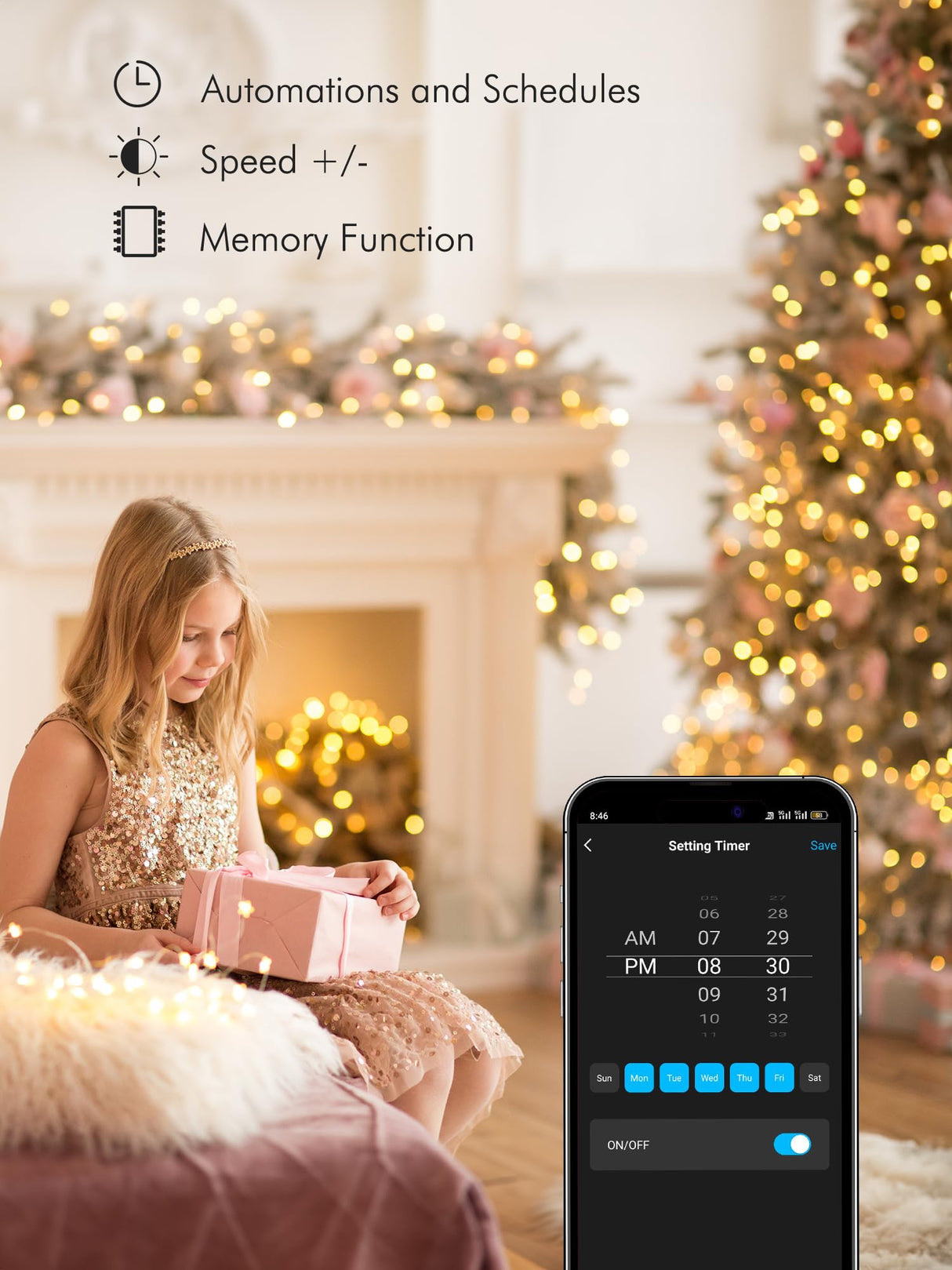 BrizLabs Smart Fairy String Lights, 66ft 200 LED WiFi Christmas Color Changing Fairy Lights App Control, Dimmable Christmas Lights, Christmas Multicolor Tree Party Lights Work with Alexa & Google BrizLabs