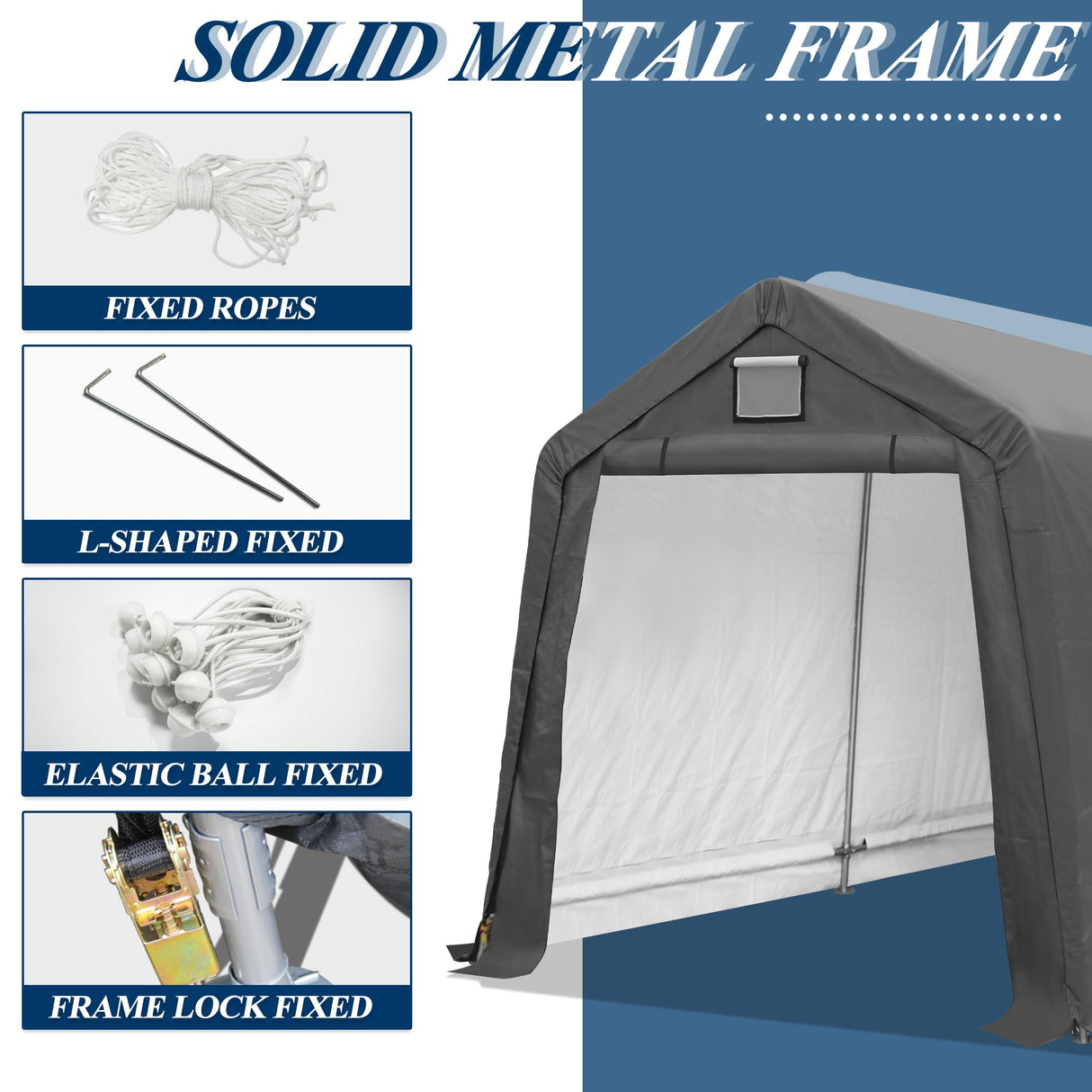 COVERONICS 7' x 12' Outdoor Storage Shed - Heavy Duty Portable Shelter Carport with Ventilation Windows and Roll-up Doors, Storage Shelter Tent for Motorcycle, Bike, Lawnmower and Garden Tools, Grey COVERONICS