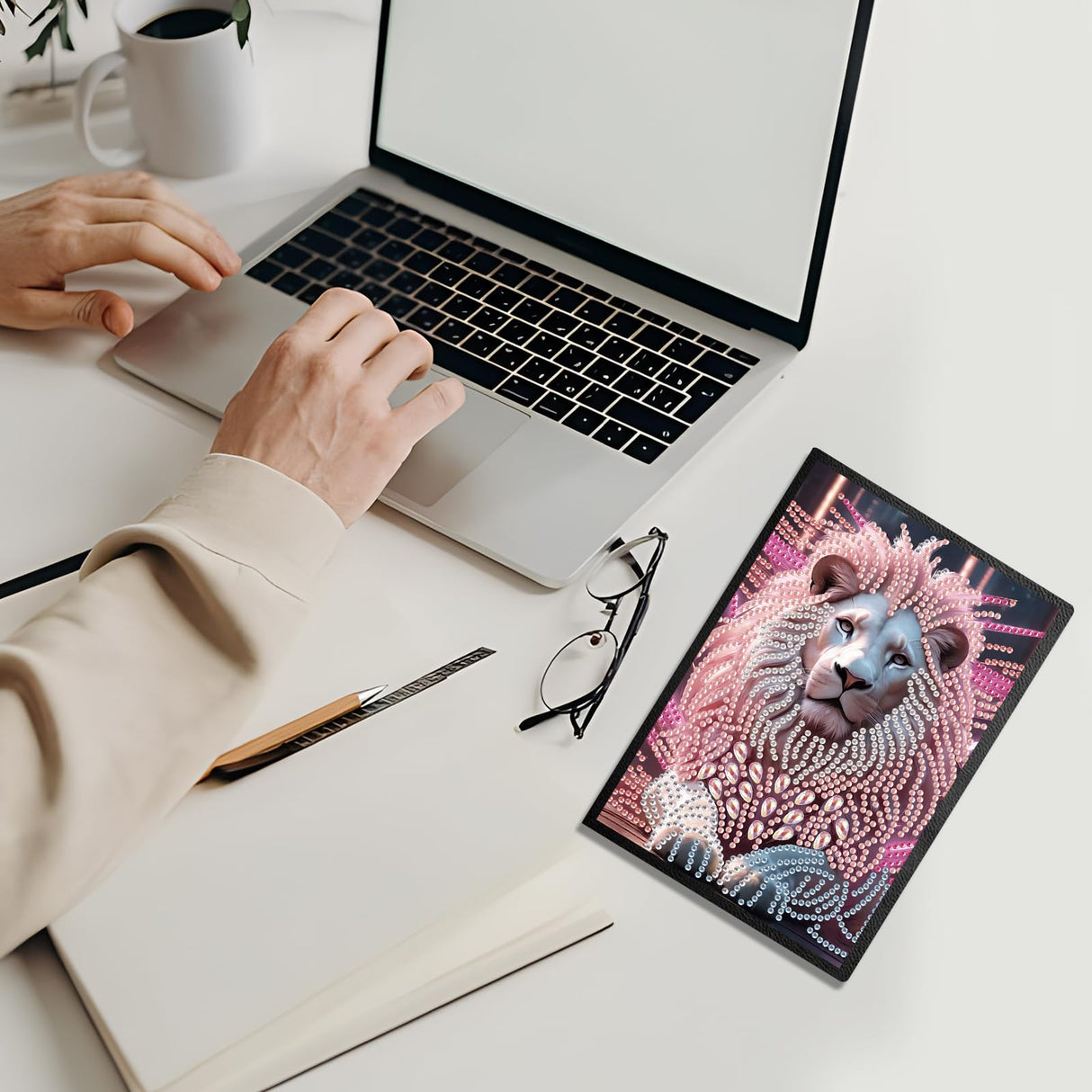 JZHYOAN DIY Diamond Painting Blank Notebook Kits Lion Special Shape Diamond Art Kits Dairy Travel Drawing Message Art Gifts Notepad A5 Hardcover Journal Note Book for Work Note Taking Adult JZHYOAN