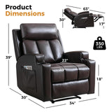 CANMOV Manual Massage Heat Recliner Chair Set of 2,Breathable Leather Recliner Chair with Armrest and Backrest, Manual Reclining Single Sofa with 2 Cup Holders, Side Pocket for Living Room,Dark Brown CANMOV