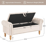 Furniliving 51” Storage Bench, End of Bed Bench with Button-Tufted Large Upholstered Storage Ottoman Linen Window Bench with Storage Shoe Cabinet Bench, for Bedroom, Entryway, Closet, Beige Furniliving