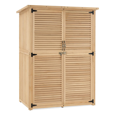 MCombo Outdoor Wooden Storage Cabinet, Garden Tool Shed with Latch, Outside Tools Wood Cabinet with Double Doors for Patio 1900 (Natural, Large) MCombo