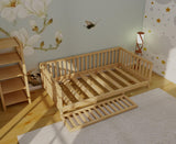 Montessori Floor Bed Designed with Open Front for Girls and Boys | Pine Wood Natural Solid Frame Bed Footed Model with Slats | Sturdy Designed Floor Bed Frame for Kids (Crib, Height : 23 Inches) wood and montessori