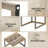 Giantex Nesting Coffee Table Set of 2, Stackable 2-Tier End Tables with Storage Shelf, Rubber Wood Frame, Farmhouse Nesting Tables for Living Room Bedroom Small Space, Grey Oak Giantex