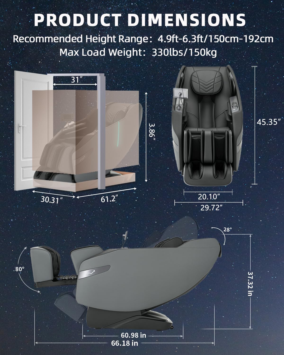 RelaxRelife 3D Full Body Massage Chair, Zero Gravity with Heat, 12 Auto-Modes, Shiatsu Foot & 55“ SL-Track, 28 Airbags, Footcare Massage, Black RelaxRelife