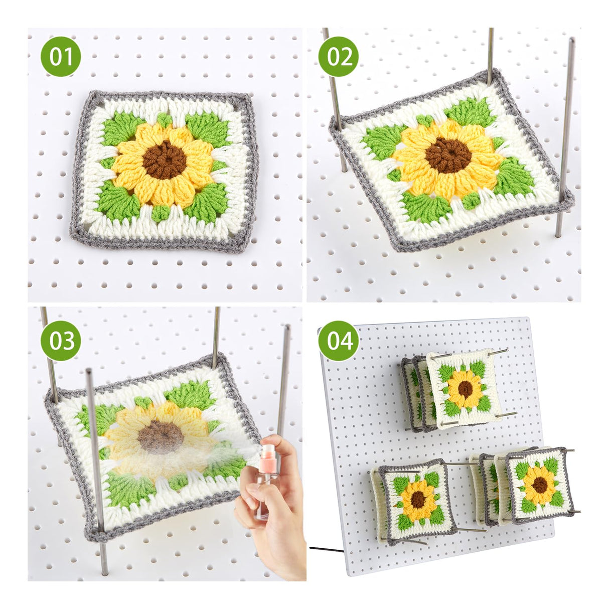 13’’Crochet Blocking Board with 20 Pegs/Pins Granny Square Blocking Boards for Crochet Projects,Plastic Waterproof Crochet Peg Blocking Board Gift for Crocheters and Beginners wuher