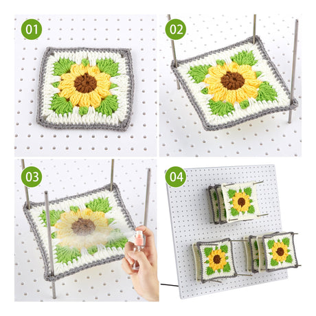 13’’Crochet Blocking Board with 20 Pegs/Pins Granny Square Blocking Boards for Crochet Projects,Plastic Waterproof Crochet Peg Blocking Board Gift for Crocheters and Beginners wuher