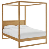 Modway Alva Queen Size 4-Post Wood Platform Canopy Bed in Oak – with with Headboard and Solid Rubberwood Frame Modway