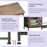 SWTYMIKI Bakers Rack with Storage - Coffee Bar Cabinet Organizer with 8 Hooks, Shelves & Cabinet Door, Coffee Station for Kitchen Dining Room, Microwave Stand with Adjustable Feet, Espresso SWTYMIKI