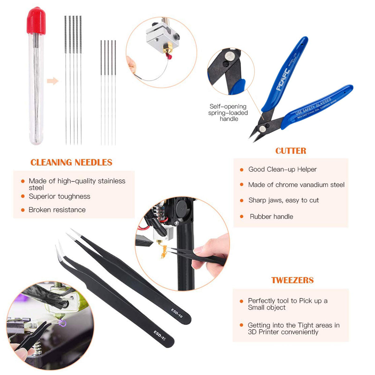 OLYCRAFT 23PCS 3D Printer Tool 3D Printer Nozzle Cleaning Tool Removal Tool Kit includes Putty Knife, Wire Brush, Wire Flush Cutter, Scraper Knife, Diamond Files and Tweezer for Cleaning 3D Printer OLYCRAFT