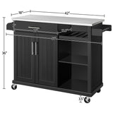 Yaheetech Kitchen Cart with Stainless Steel Top and Storage Cabinet, Kitchen Island on Wheels with Drawer & Open Shelves & Wine Rack & Spice Rack, 18" D x 51" W x 36" H, Black Yaheetech