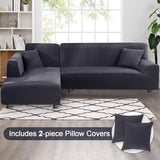 LA MEACK Sectional Couch Covers 2-Piece Softness L Shaped Sofa Cover Super Stretch L-Type Couch Slipcover with 2Pcs Pillowcases Sofa Slipcover 3 Seater + 3 Seater Furniture Protector (Dark Grey) LA MEACK