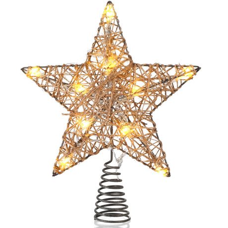 Baquler Farmhouse Christmas Tree Star Topper Decorations Light up Christmas Tree Topper with 10 LED Lights for Rustic Xmas Party Ornament Home Decor Baquler
