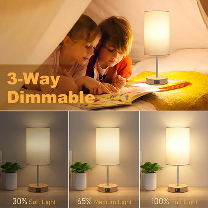 AKASUKI Table Lamp for Bedroom, 3 Way Dimmable Touch Lamp with Dual Charging Station, Small Bedside Lamps for Night Stands, Living Room, Office(LED Bulb Included)