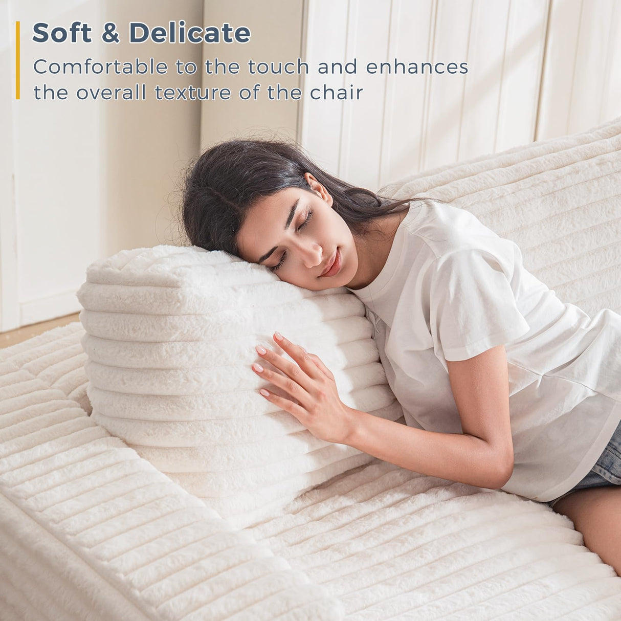 MAXYOYO Giant Bean Bag Chair for Adults, Upholstered Loveseat Floor Sofa with Pillows and Armrests, Large Bean Bag Sofa Plush Chair Couch for Bedroom Living Room, White MAXYOYO