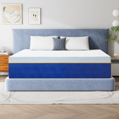 10 Inch Queen Memory Foam Mattress, Cooling Gel Infused Medium Firm Support Mattress for Kids and Adults, Breathable Pressure Relief, Fiberglass Free, 75''L x 54''W, Blue Generic