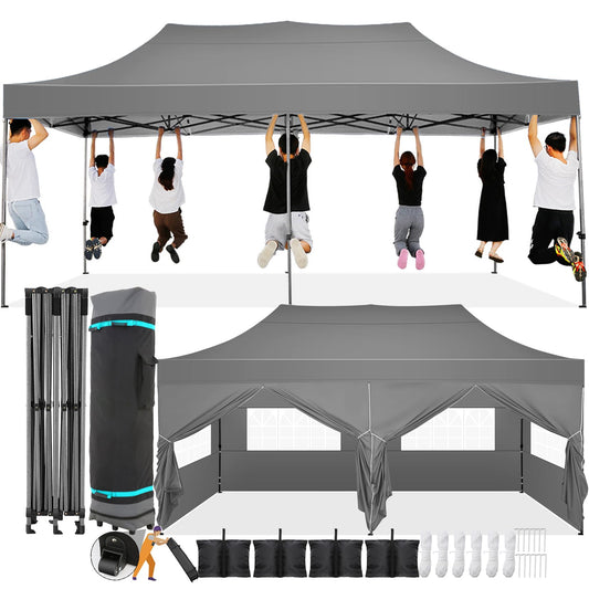 COBIZI 10x20 Pop Up Canopy with 6 Sidewall,Heavy Duty Canopy UPF 50+ All Season Wind Waterproof Commercial Outdoor Wedding Party Tents for Parties Canopy Gazebo with Roller Bag(10 x 20 ft Gra - WoodArtSupply