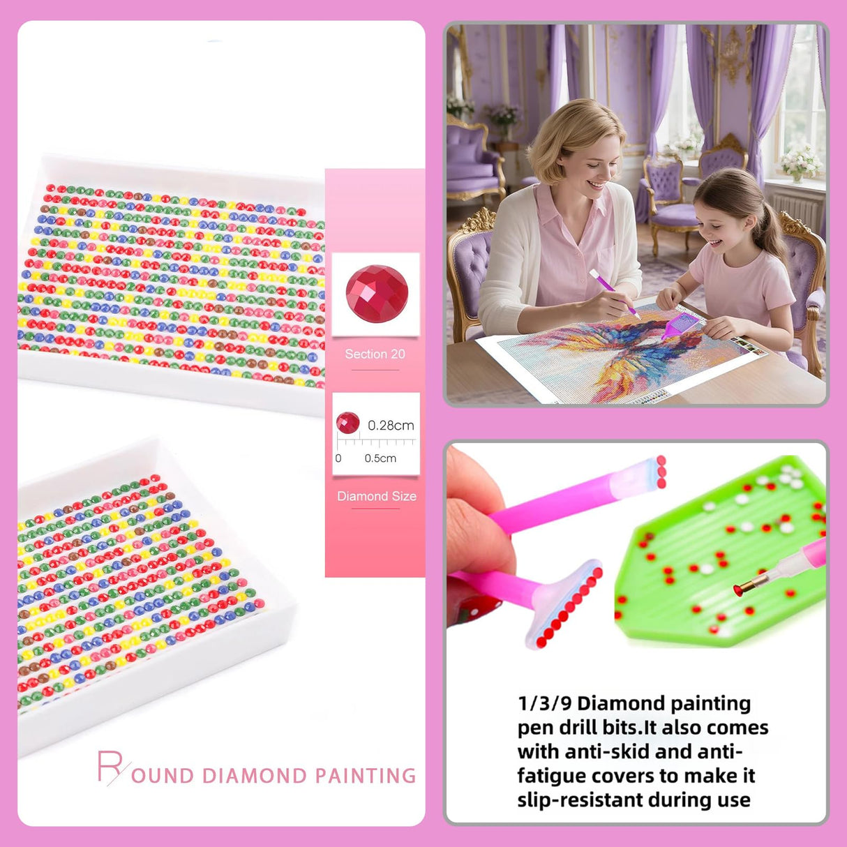 HKLIOPU Pink Wings Diamond Art Kits for Adults,DIY Diamond Painting Kits for Beginners,5D Full Drill Rhinestone Gem Art Crafts for Home Wall Decor 12"x16" HKLIOPU