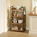 Rolanstar Bookshelf 4 Tier with 4 Hooks, Industrial Wood Bookcase, Vintage Storage Rack with Open Shelves, Rustic Standing Bookshelves Metal Frame Display Rack for Living Room, Bedroom, Rustic Brown Rolanstar