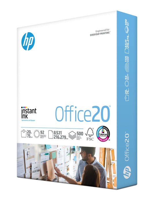 HP Papers | 8.5x11 Paper |Office 20 lb | 1 Ream - 500 Sheets | 92 Bright | Made in USA - FSC Certified | 112150R