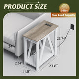 WLIVE Farmhouse End Table, Narrow Side Table with Charging Station, Slim End Table, Side Table for Bedroom, Living Room, Small Spaces, with 2 USB and 2 Power Outlets, 11.8" D x 23.6" W x 23.74" H WLIVE