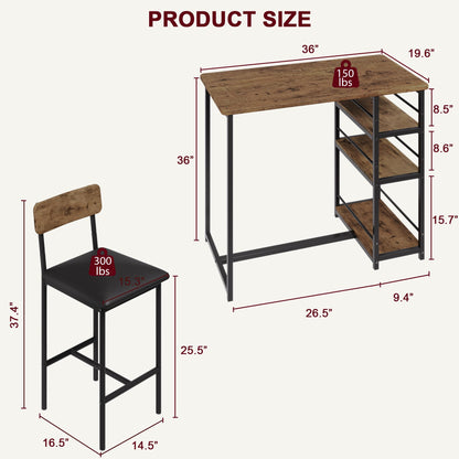 GAOMON Dining Table Set for 2, Kitchen Table and Chairs for 2 with Upholstered Chairs, 3 Piece Counter Height Bar Kitchen Table Set with 3 Storage - WoodArtSupply