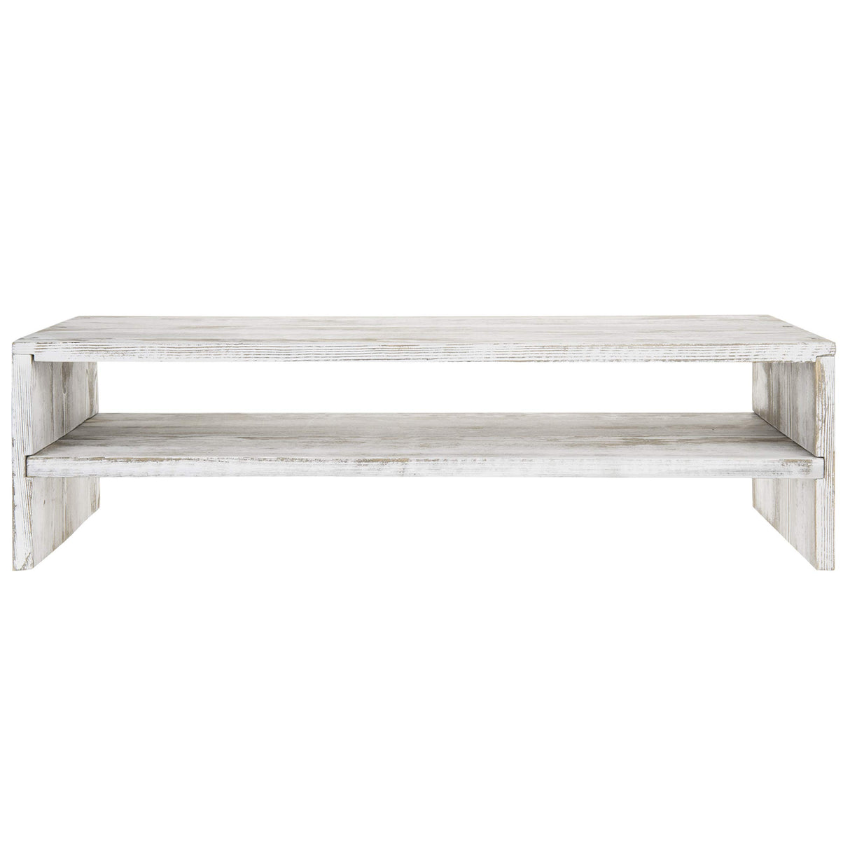 MyGift Shabby Whitewashed Wood Computer Monitor and Laptop Riser Stand for Desk, 2 Tier Office Desktop Storage Shelf MyGift