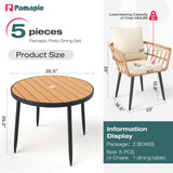 Pamapic 5-Piece Outdoor Dining Set, All-Weather PE Rattan Outdoor Furniture Set with Wood Table Top, Patio Dining Set with Cushion Chairs & Round Table for Garden, Lawn, Patio (Yellow & White) Pamapic
