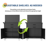 GarveeHome Rolling Tool Cabinet, Heavy Duty Steel Garage Storage Cabinet with 2 Drawers, Pegboard & 4 Wheels, Lockable Tool Cart Workbench for Workshop, Warehouse GarveeHome