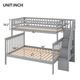 Harper & Bright Designs Twin Over Full Bunk Beds with Stairs, Wood Bunk Bed with Storage and Guard Rails,Bunk Beds Twin Over Full Size for Kids, Bedroom, Dorm, Teens, Adults, Grey Harper & Bright Designs
