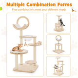 Tangkula Solid Wood Cat Tree, 4-in-1 Building Block Large Cat Tower with Space Capsule Nest, Sisal Scratching Posts, Padded Platform, Hanging Toy, Cat Tree Tower with 4 Transformations for Indoor Cats Tangkula