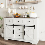 Vabches White Farmhouse Buffet Cabinet with Sliding Barn Doors and 5 Drawers Vabches