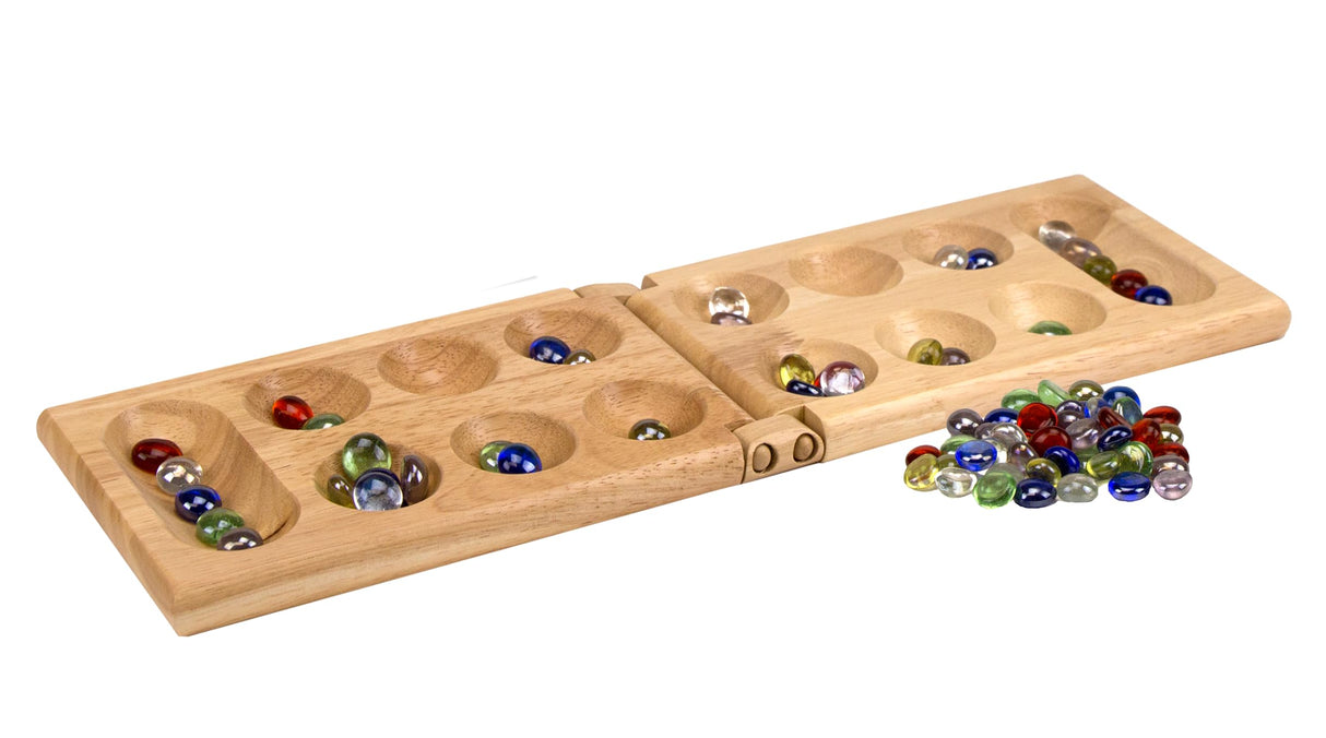 Pressman Mancala - Real Wood Folding Set, with Multicolor Stones by Pressman, 2 players Pressman