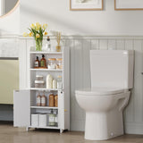 GLANZALANT Bathroom Cabinet with 2 Doors, Small Freestanding Storage Cabinet with Adjustable Shelf, Slim Bathroom Organizers, Floor Cabinet for Small Spaces, Bathroom, 7.9" D x 14.7" W x 32" H, White GLANZALANT