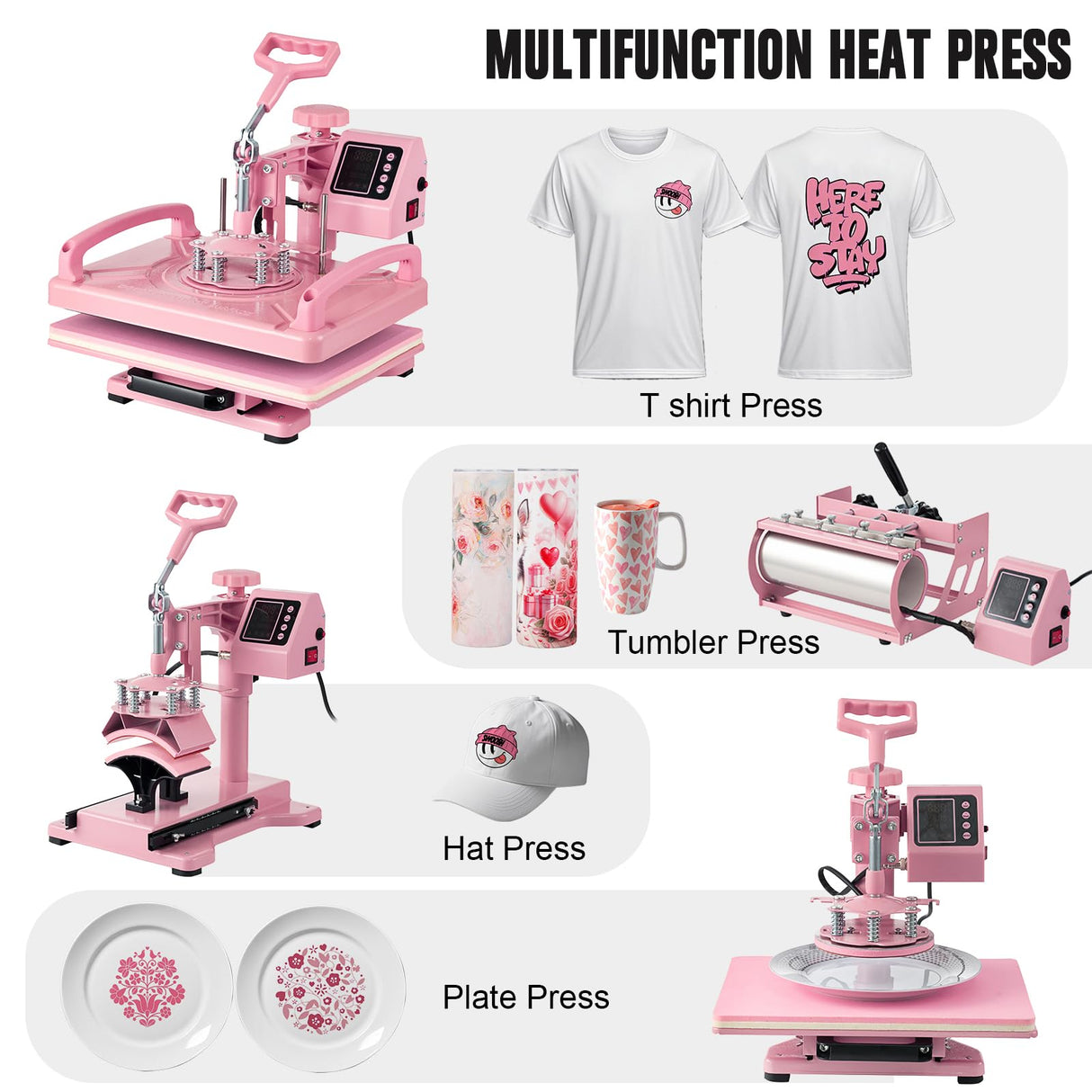 Hitgrand Heat Press Machine 12x15 inch, Heat Press Machine for T-Shirts, 5 in 1 Heat Press with 30 OZ Tumbler Press, Combo Tumbler Heat Press Machine Sublimation for Hat Cap Mug Plate Hitgrand