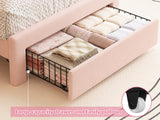 EnHomee Twin LED Bed Frame with Storage Drawer,Princess Bed Frame Twin Size,Cute Upholstered Bed Frame with Adjustable Cloud Headboard,Strong Support,No Box Spring Required,Easy Assembly,Pink EnHomee
