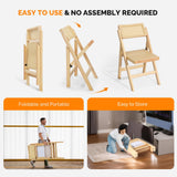 VINGLI Rattan Dining Chair, Wood Folding Chair with 360° Swivel Backrest, Rubberwood Frame and Rattan Woven Seat and Back, Natural Color, Set of 2 VINGLI