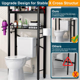 Over The Toilet Storage Cabinet,4 Tier Bathroom Organizer and Storage With Adjustable Shelf Waterproof Feet Pad and Basket Multifunctional Space Saver Freestanding Bathroom Shelves With Dividers Black Mlinavn