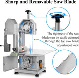 Electric Meat Bone Saw 750W Band Saw Commercial Meat Saw for Butcher Cutting Frozen Meat into Slice Bandsaw Machine 0.8-4.3“ Chop Thickness Bone FADHOLE