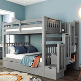 Harper & Bright Designs Full Over Full Bunk Bed with 6 Storage Drawers, Wooden Full Bunk Beds with Stairway and Shelves, Detachable for Kids, Teens, Adults Boys & Girls (New, Gray) Harper & Bright Designs
