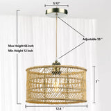 HOONEX Rattan Chandelier, Rattan Light Fixtures Ceiling, 12.4" Wicker Pendant Light for Dining Room Bedroom Kitchen Island, Natural HOONEX