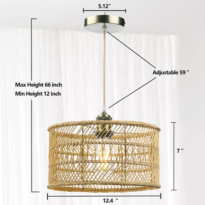 HOONEX Rattan Chandelier, Rattan Light Fixtures Ceiling, 12.4" Wicker Pendant Light for Dining Room Bedroom Kitchen Island, Natural - WoodArtSupply