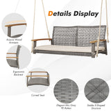 RELAX4LIFE 2-Seater Outdoor Porch Swing - Patio PE Rattan Hanging Swing Bench with Seat Cushion and Strong Hanging Ropes, Wicker Swing Loveseat Bench for Porch, Backyard, Garden, 800 lbs (Off White) RELAX4LIFE